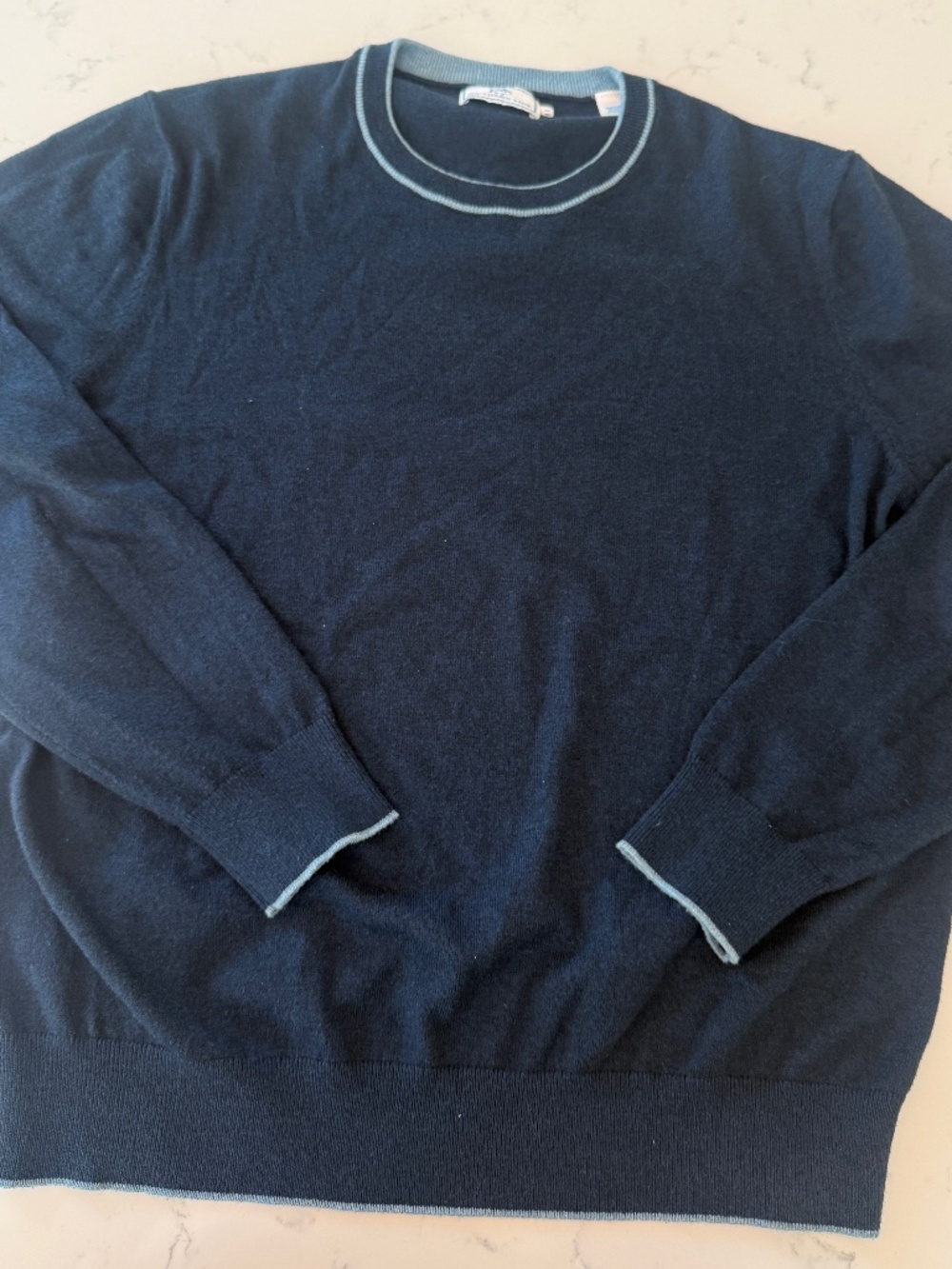 Southern Tide Men's Crewneck Sweater Navy w/light blue trim preppy beach golf M